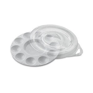 A 10 well plastic round tray with a cover.